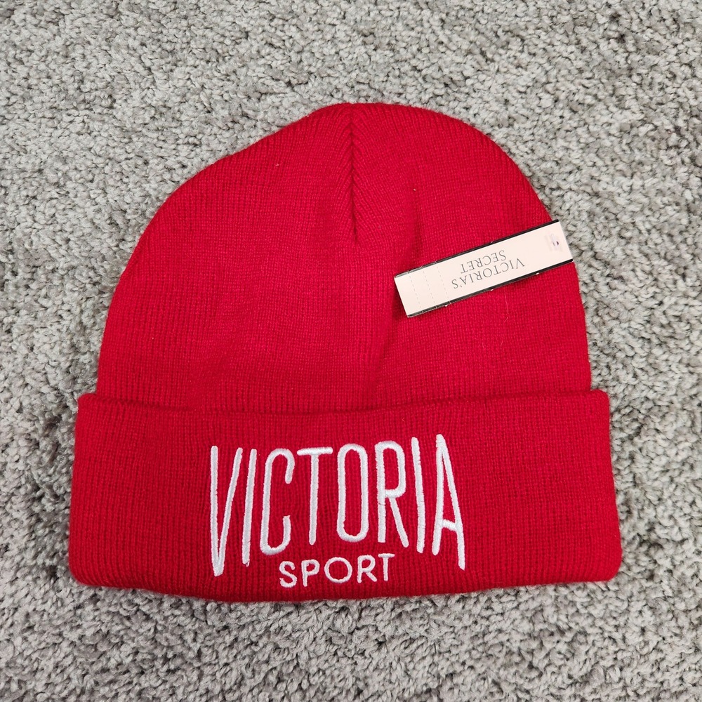 Victoria‎ Secret Sport Red Beanie Hat Cap Knit Embroidered Logo NWT